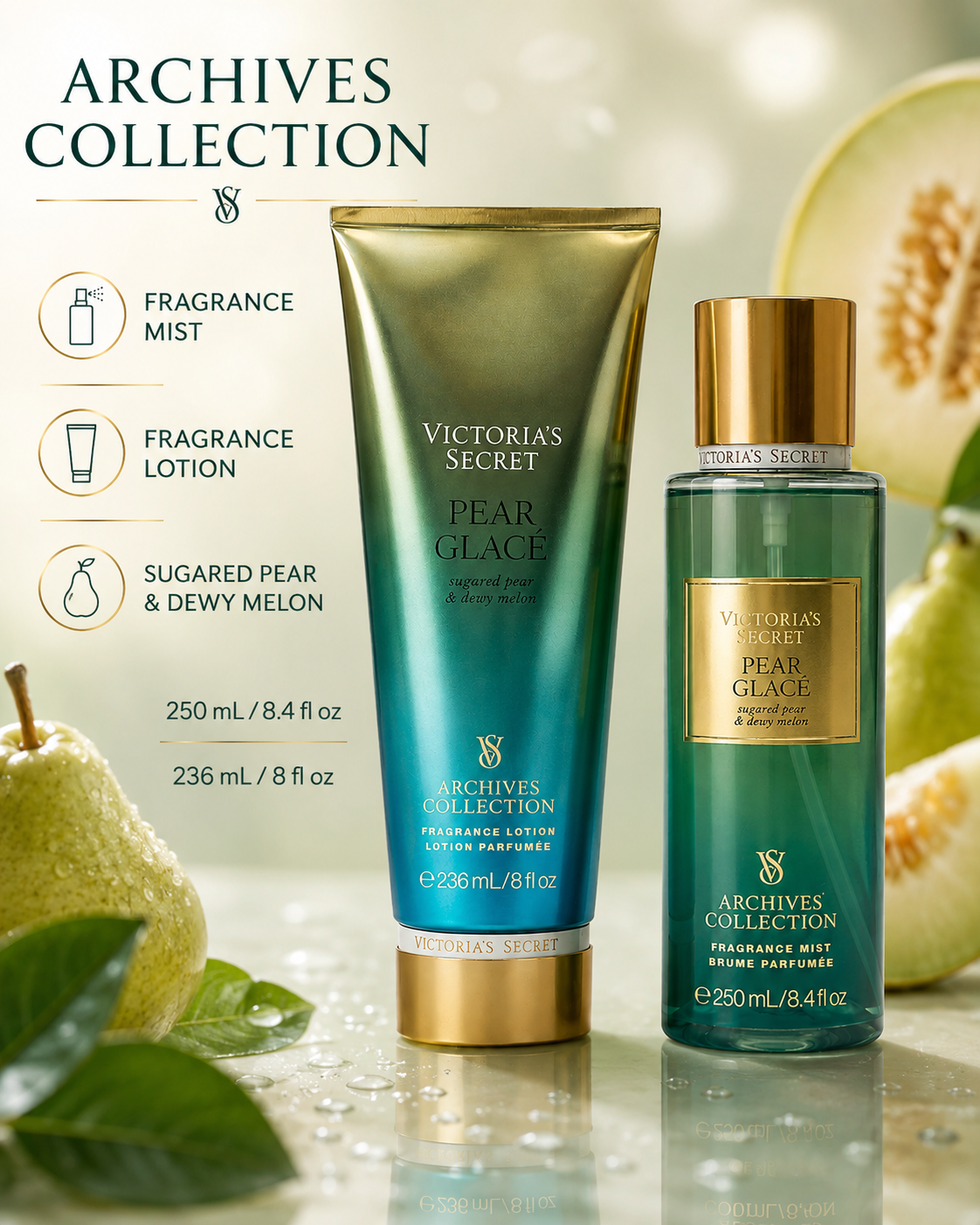 Victoria’s Secret Pear Glacé Archives Collection Fragrance Set – Mist & Lotion