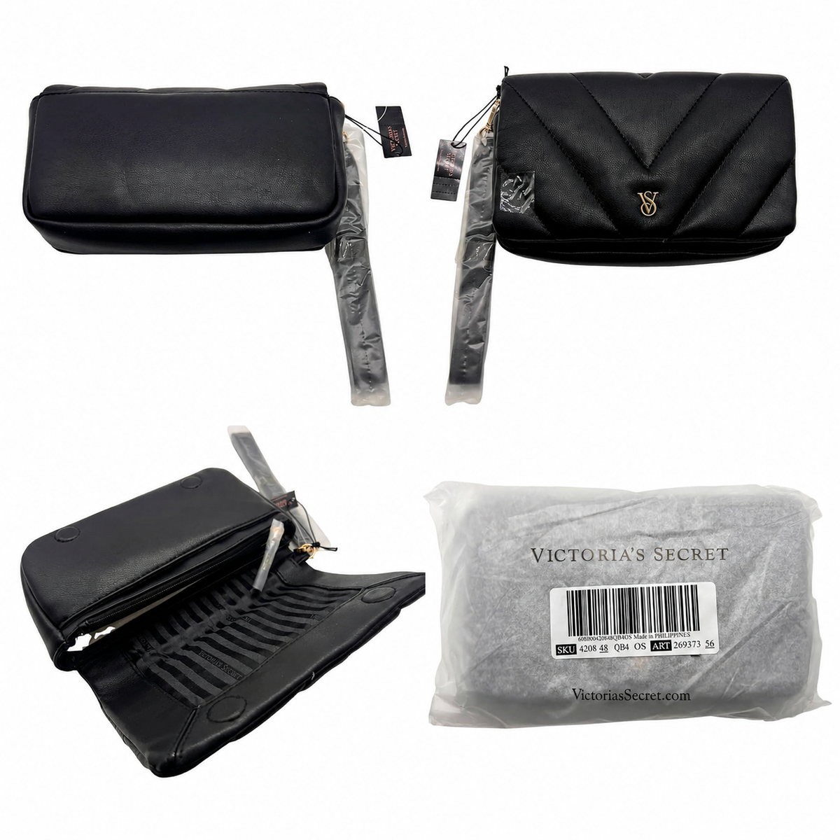 Victoria’s Secret Phone Wristlet Black Quilted Clutch Wallet with Removable Strap