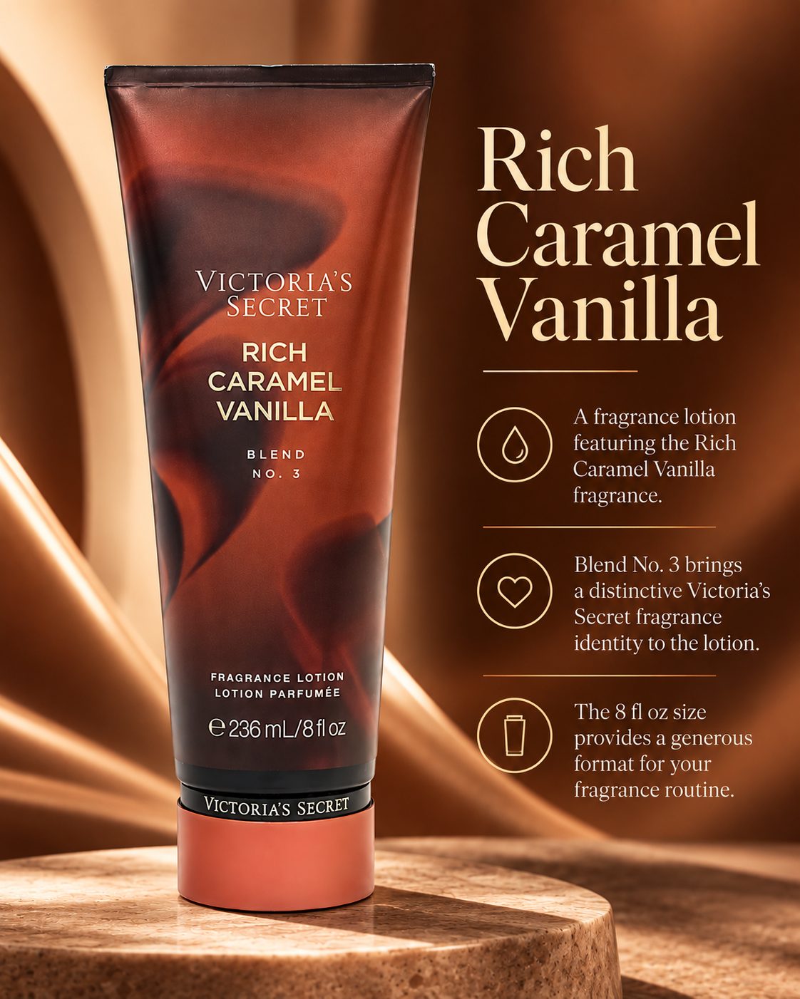 Victoria’s Secret Rich Caramel Vanilla Blend No. 3 Fragrance Lotion, 8 fl oz