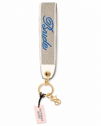 Victoria’s Secret Rhinestone Wristlet Keychain with Blue Script Design, NWT