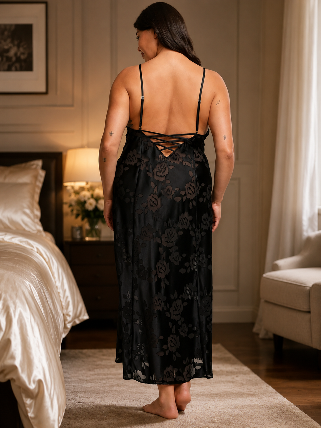 Victoria’s Secret VS Archives Burnout Satin Slip Dress, Black
