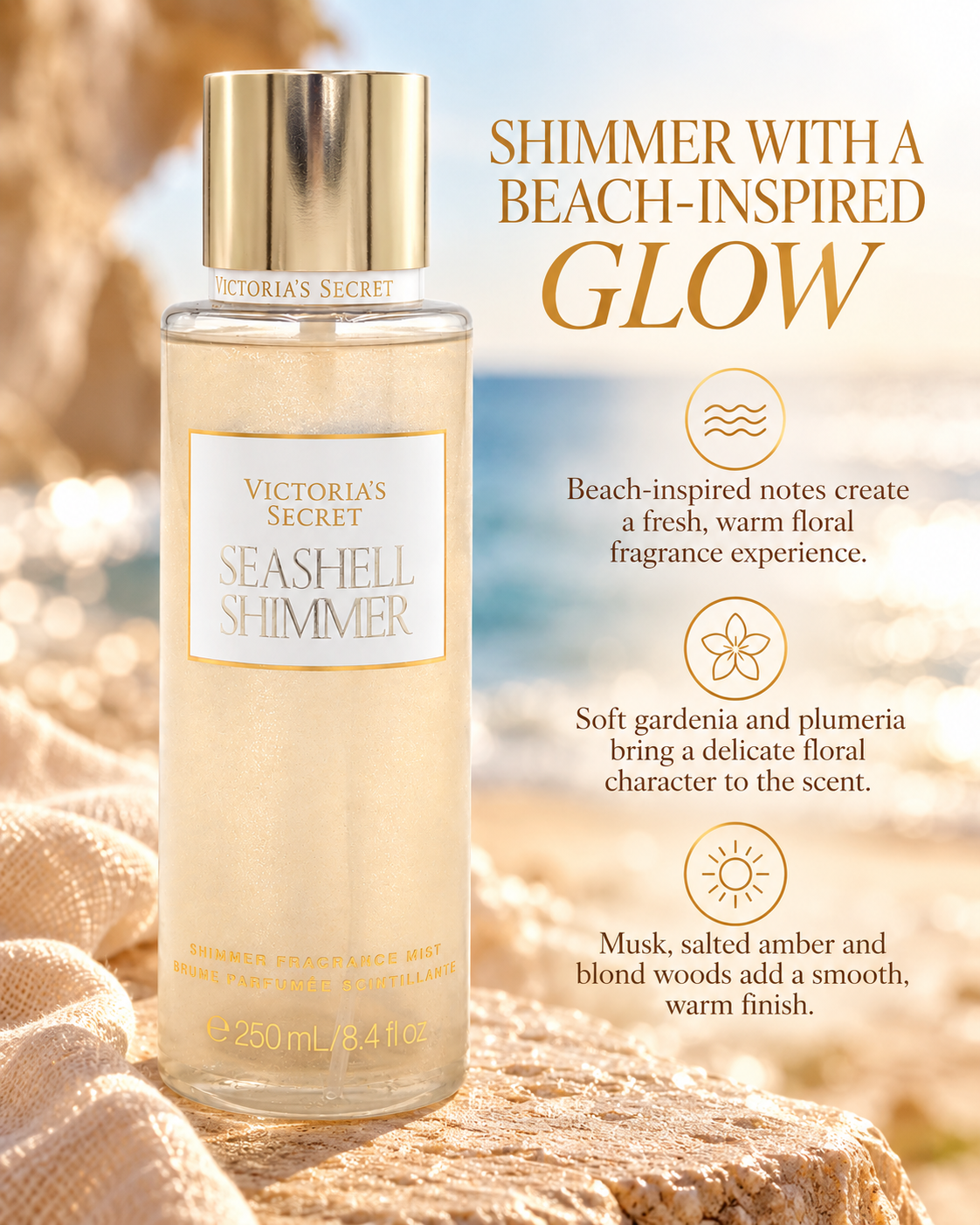 Victoria’s Secret Seashell Shimmer Fragrance Body Mist, 8.4 fl oz