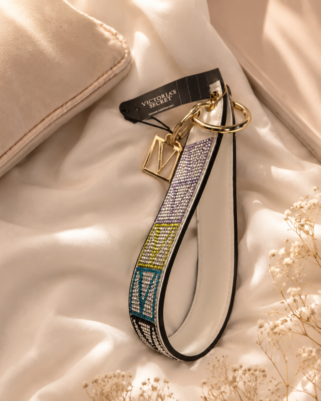 Victoria’s Secret White Shine Monogram Wristlet Strap Keychain