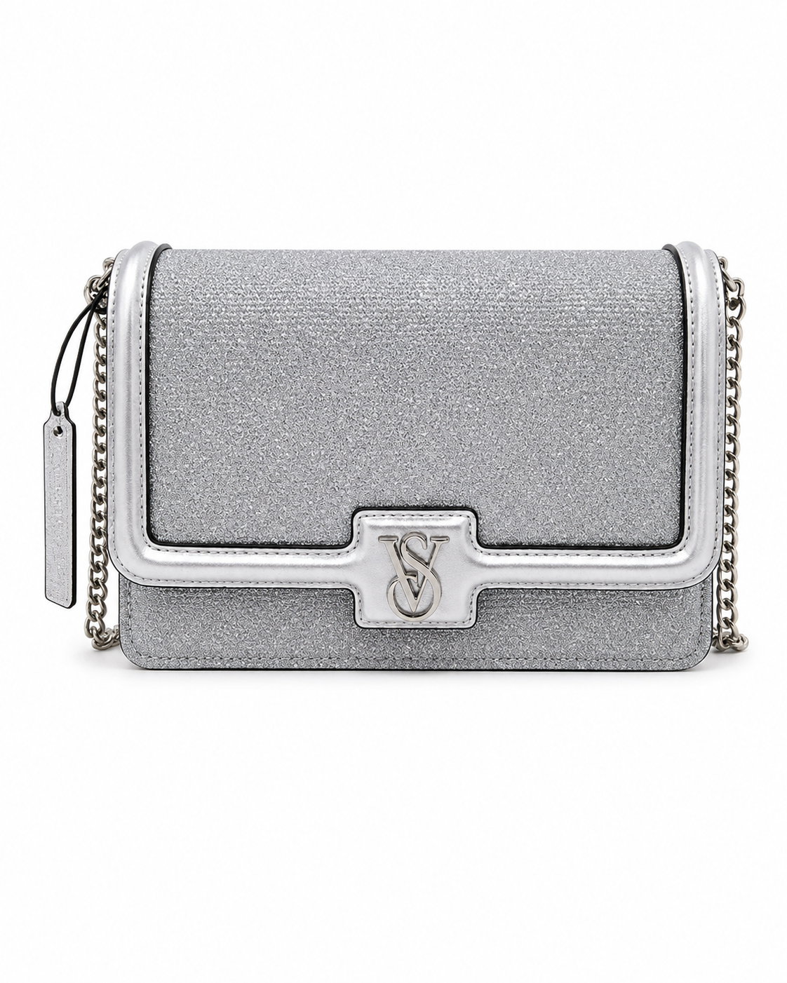 Victoria’s Secret Silver Glitter Crossbody Bag with Chain Strap