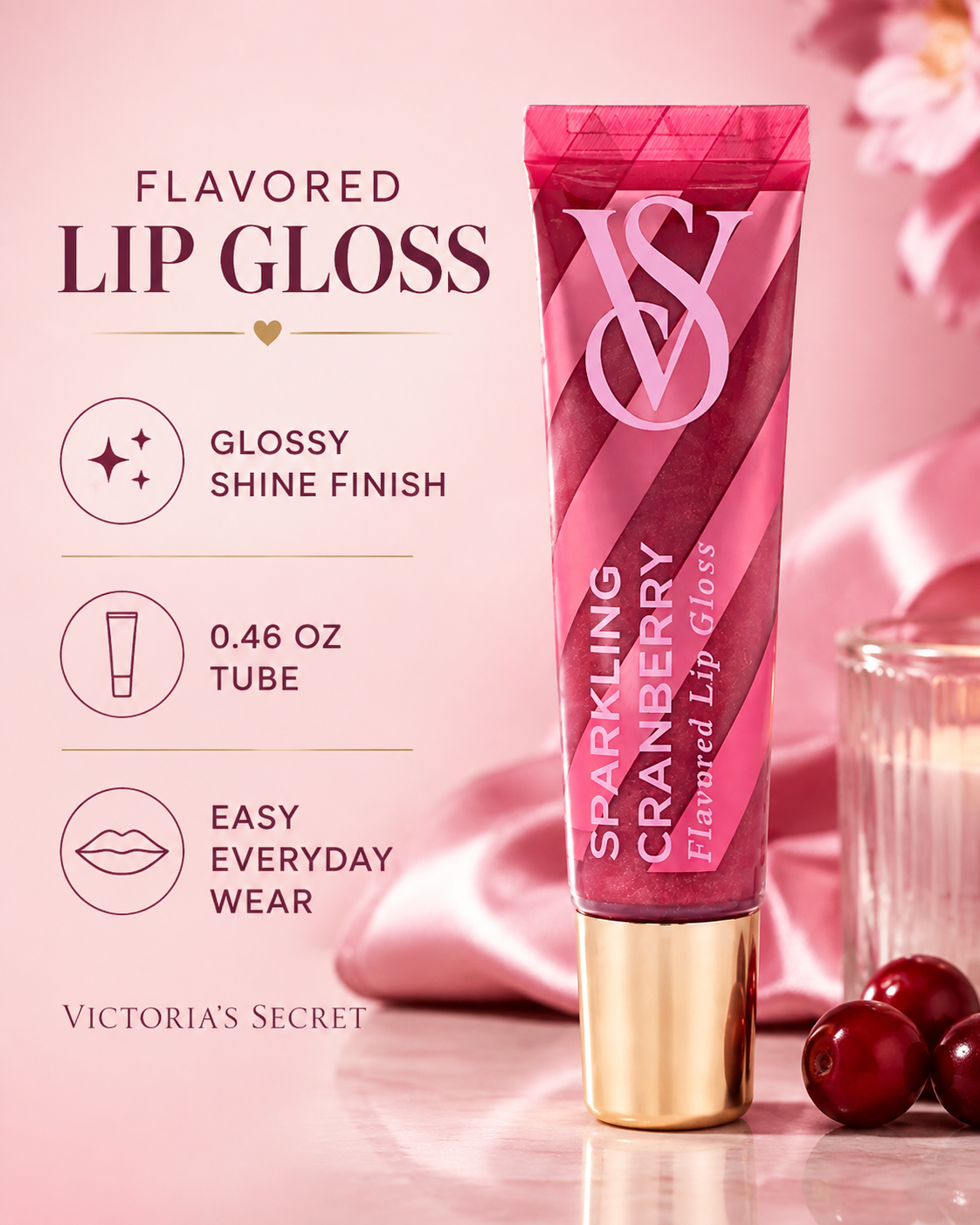 Victoria’s Secret Sparkling Cranberry Flavored Lip Gloss 0.46 oz