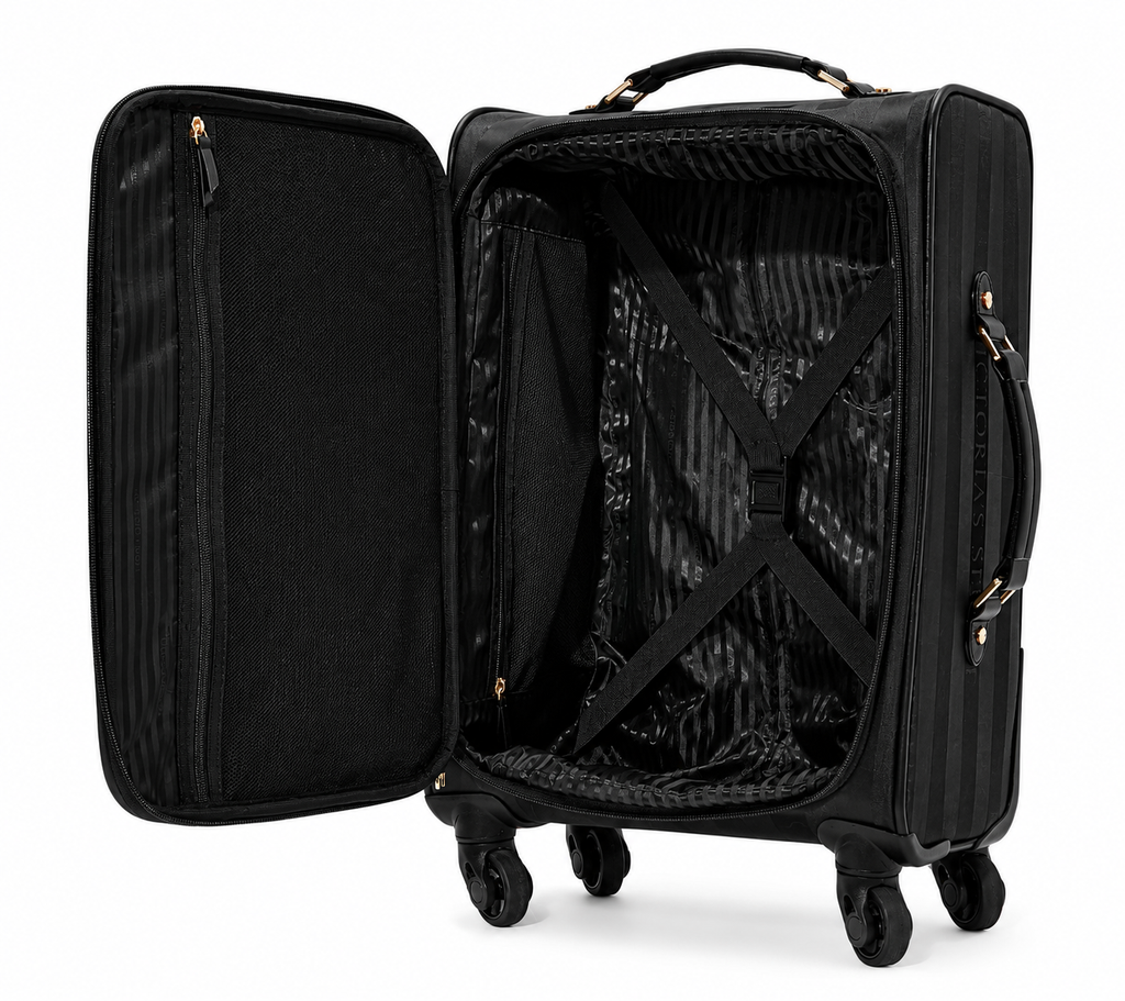 Victoria’s Secret The 72-Hour Carry-On Rolling Suitcase, Black Logo Jacquard Stripe