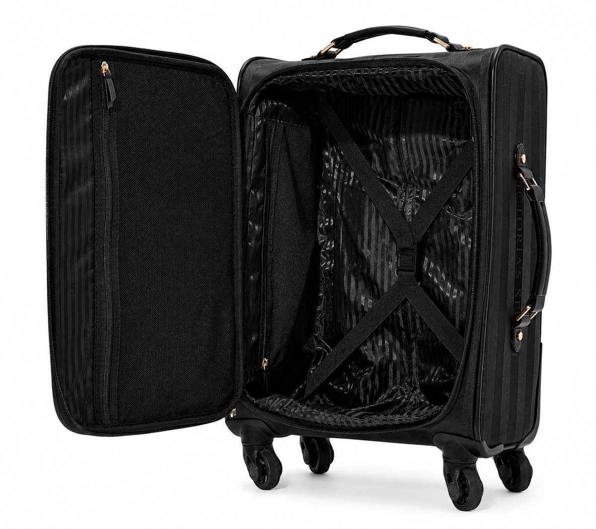 Victoria’s Secret The 72-Hour Carry-On Rolling Suitcase, Black Logo Jacquard Stripe