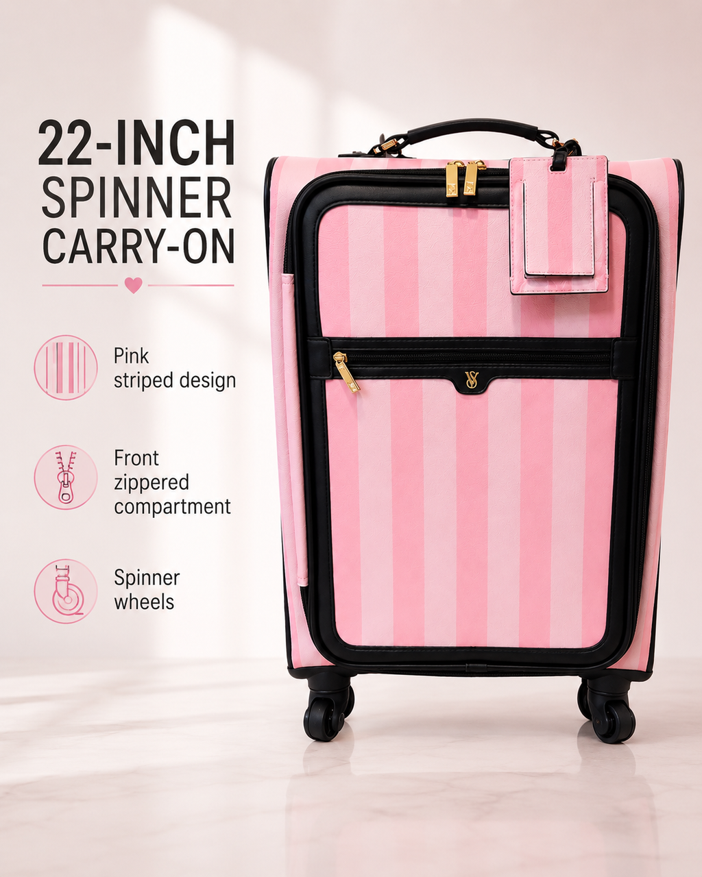 Victoria’s Secret PINK Stripe 22-Inch Spinner Carry-On Luggage