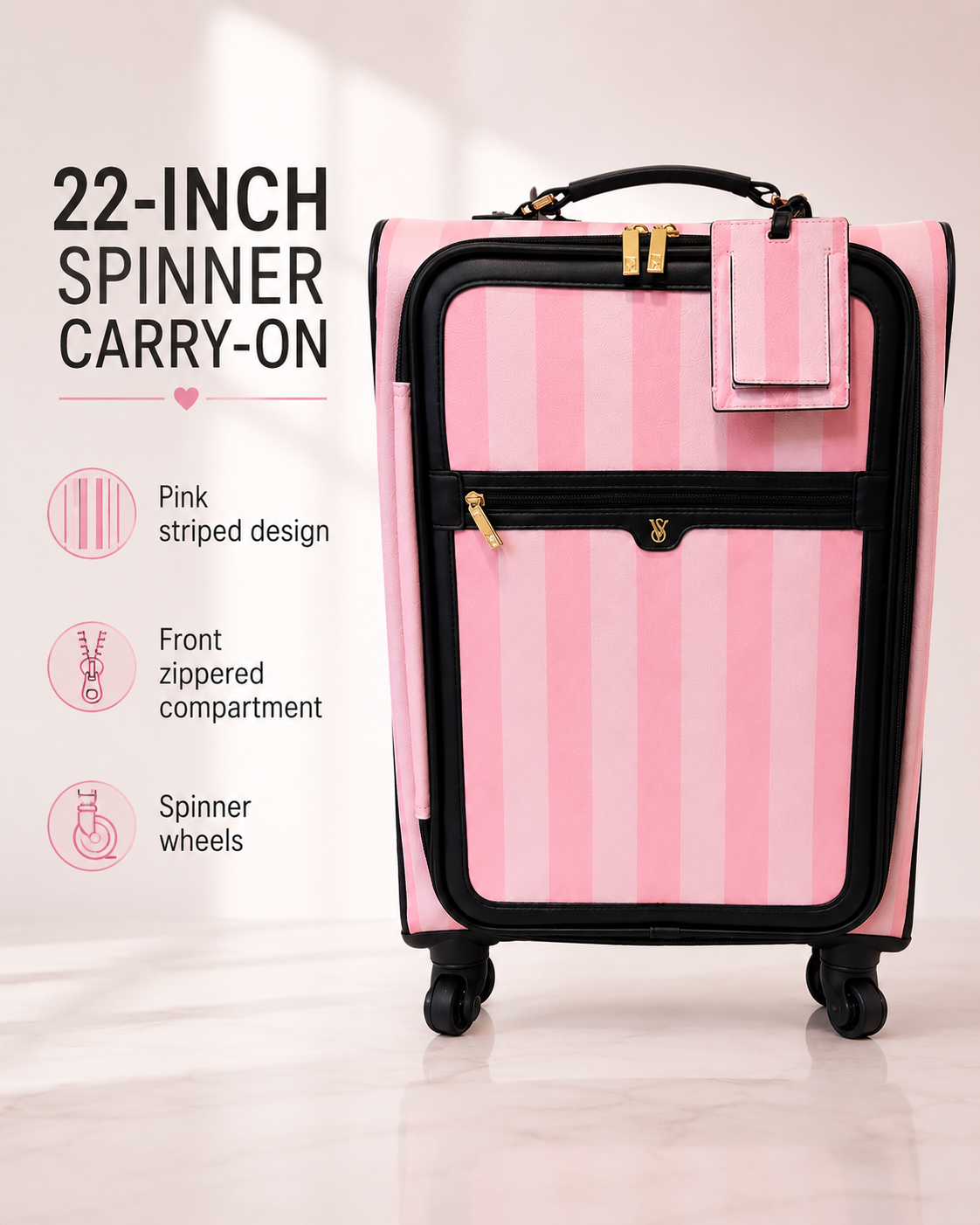 Victoria’s Secret PINK Stripe 22-Inch Spinner Carry-On Luggage