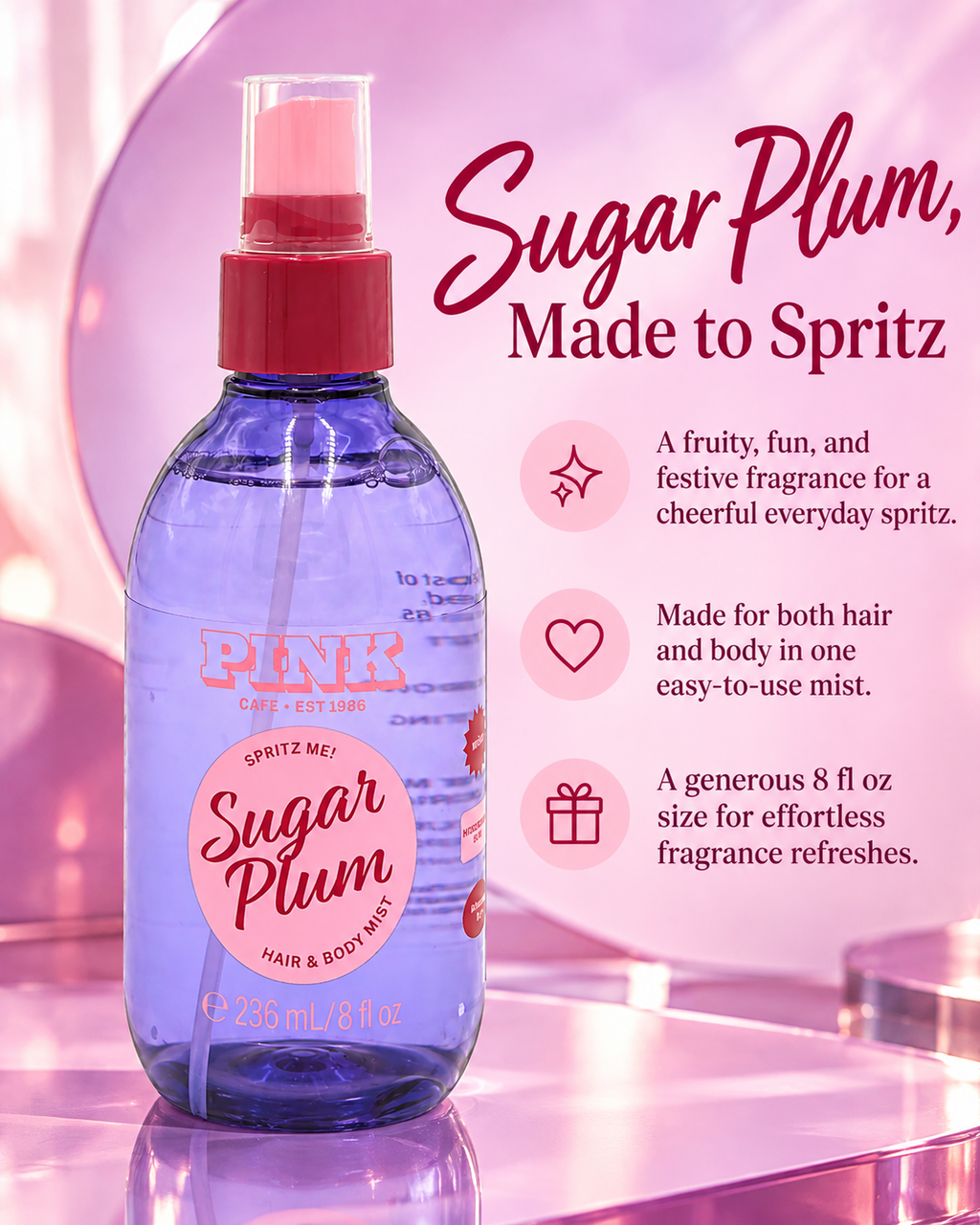 PINK Sugar Plum Hair & Body Mist – 8 fl oz