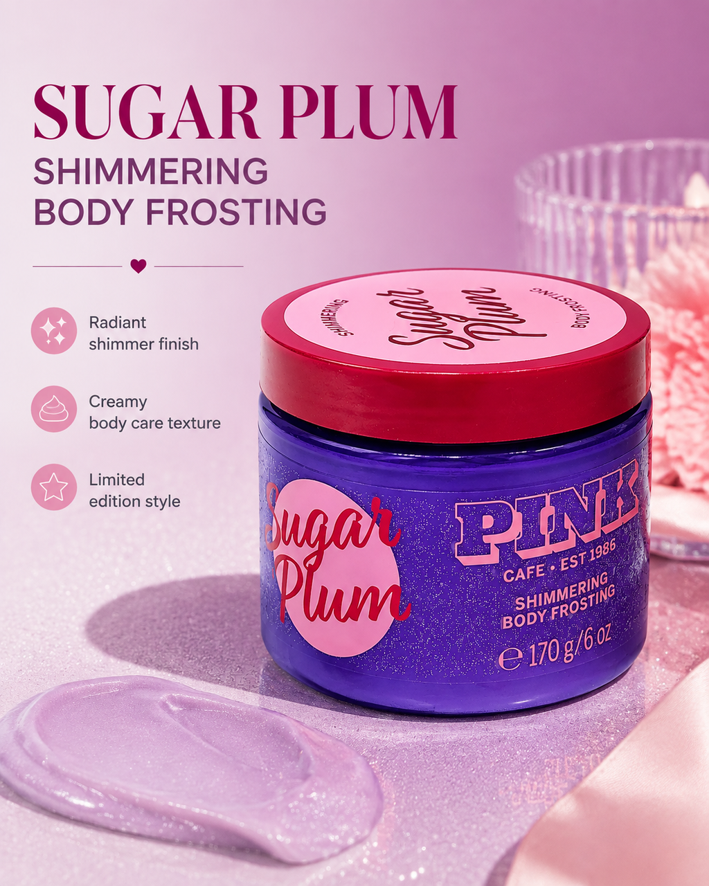Victoria’s Secret PINK Sugar Plum Shimmering Body Frosting 6 oz