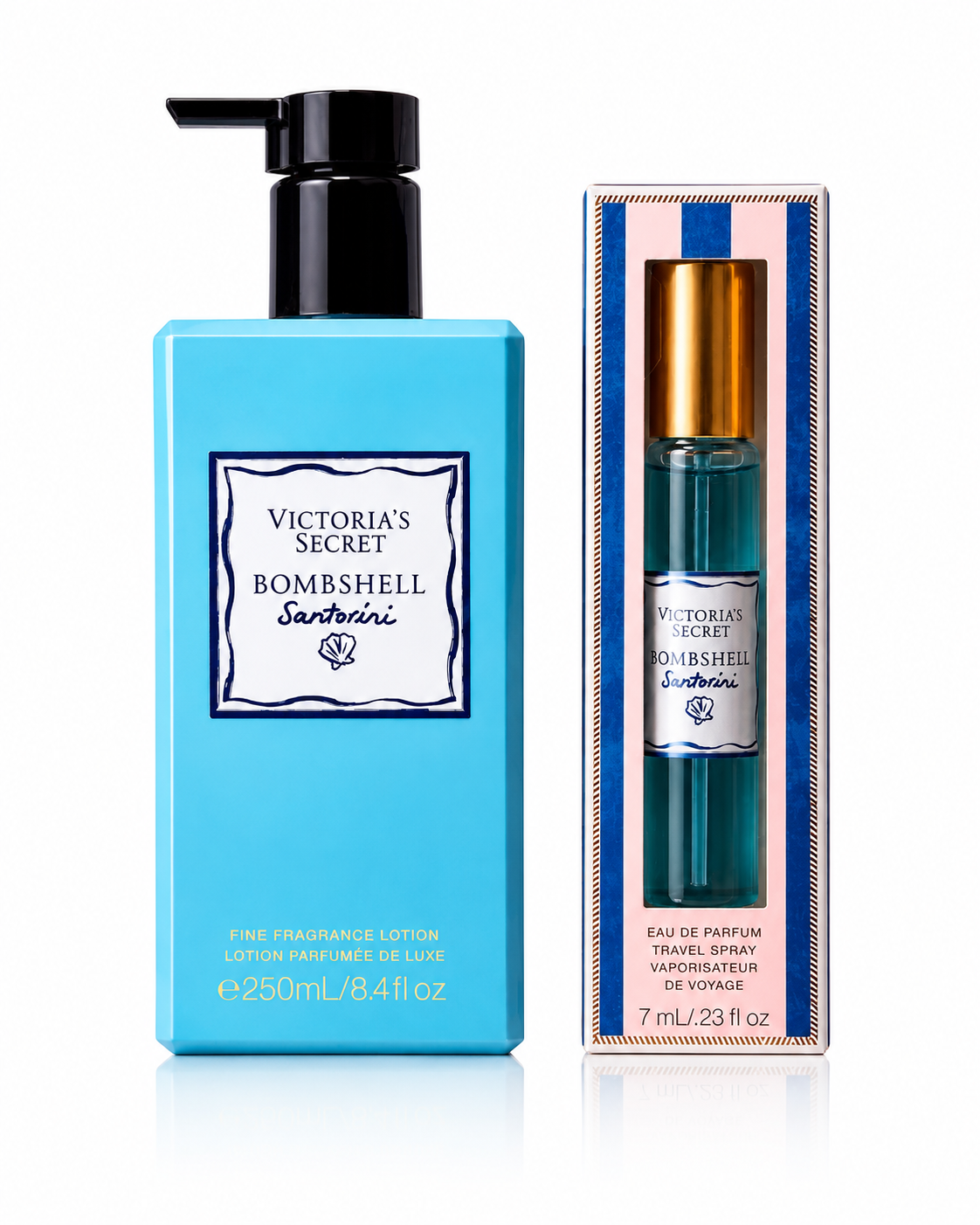 Victoria’s Secret Bombshell Santorini Fine Fragrance Lotion & Eau de Parfum Travel Spray Set, 250 ml + 7 ml
