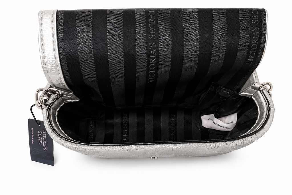 Victoria’s Secret Silver Glitter Mini Crossbody Bag with Chain Strap