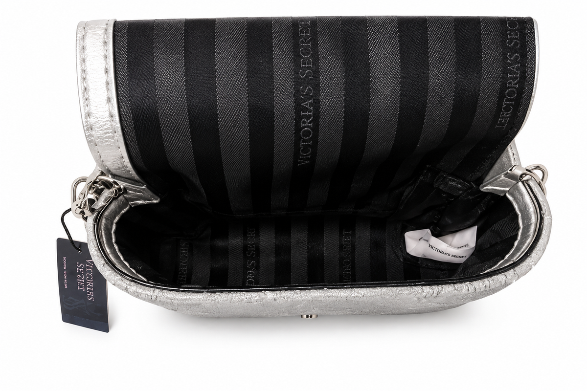 Victoria’s Secret Silver Glitter Mini Crossbody Bag with Chain Strap
