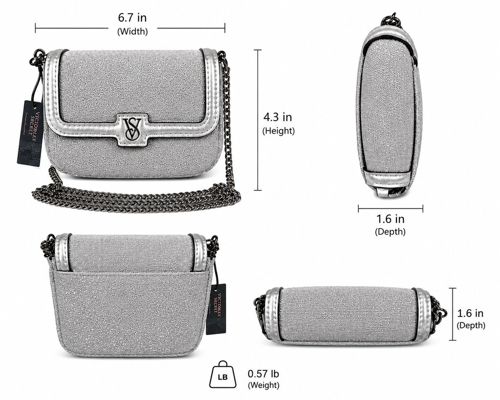 Victoria’s Secret Silver Glitter Mini Crossbody Bag with Chain Strap