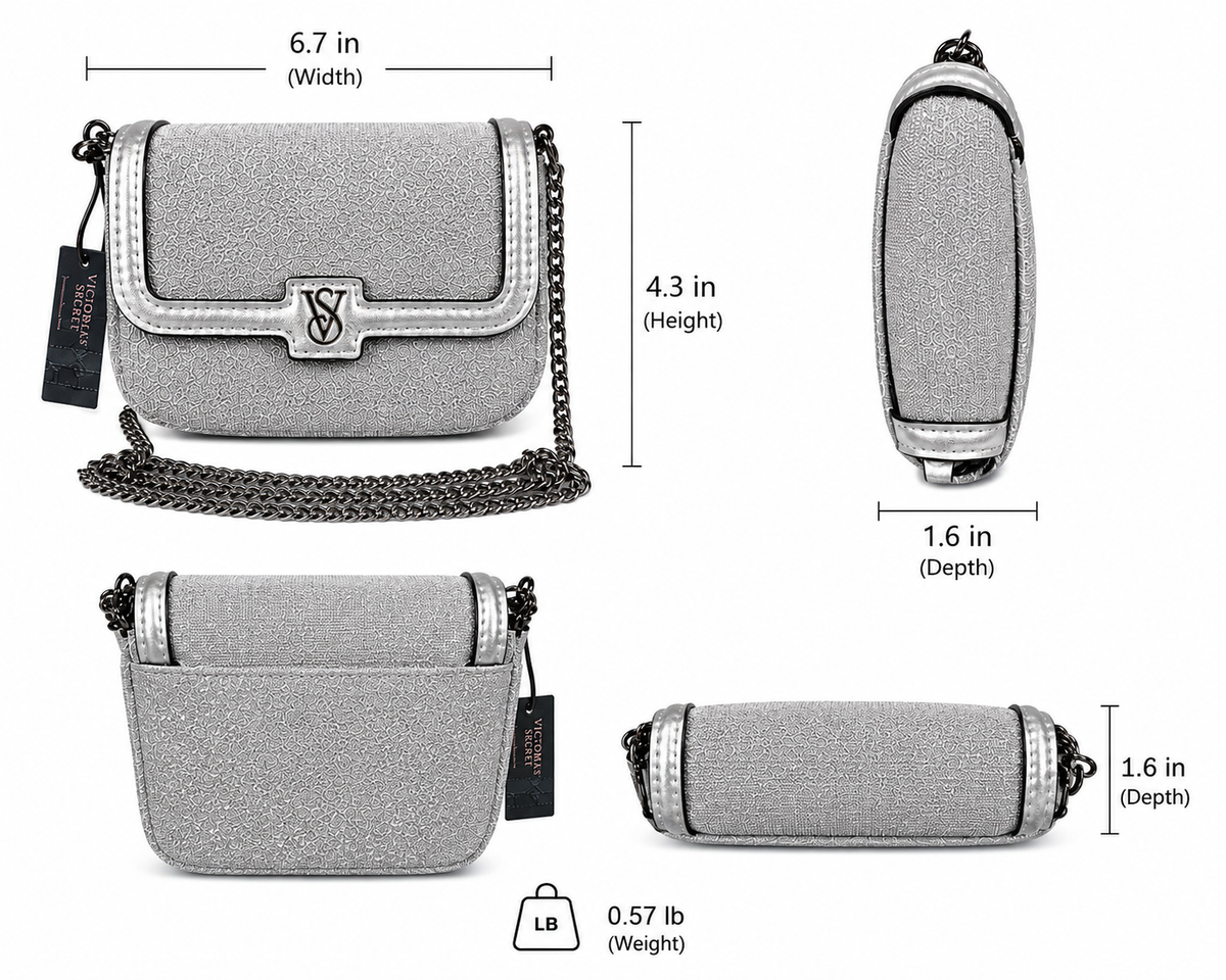 Victoria’s Secret Silver Glitter Mini Crossbody Bag with Chain Strap