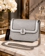 Victoria’s Secret Silver Glitter Mini Crossbody Bag with Chain Strap