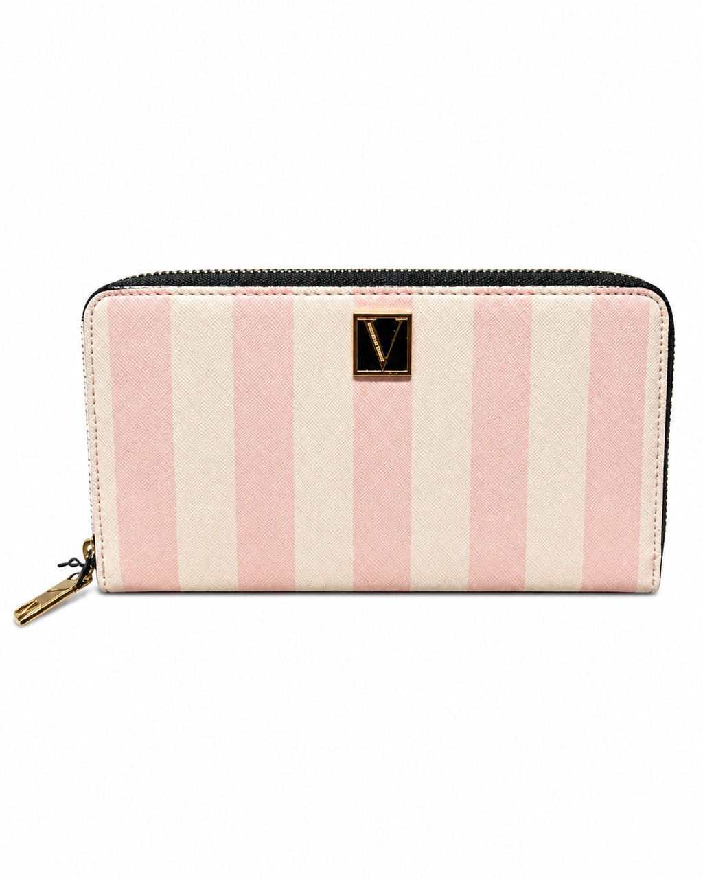 Victoria’s Secret PINK Pink Stripe Zip Around Wallet Clutch with Gold Logo