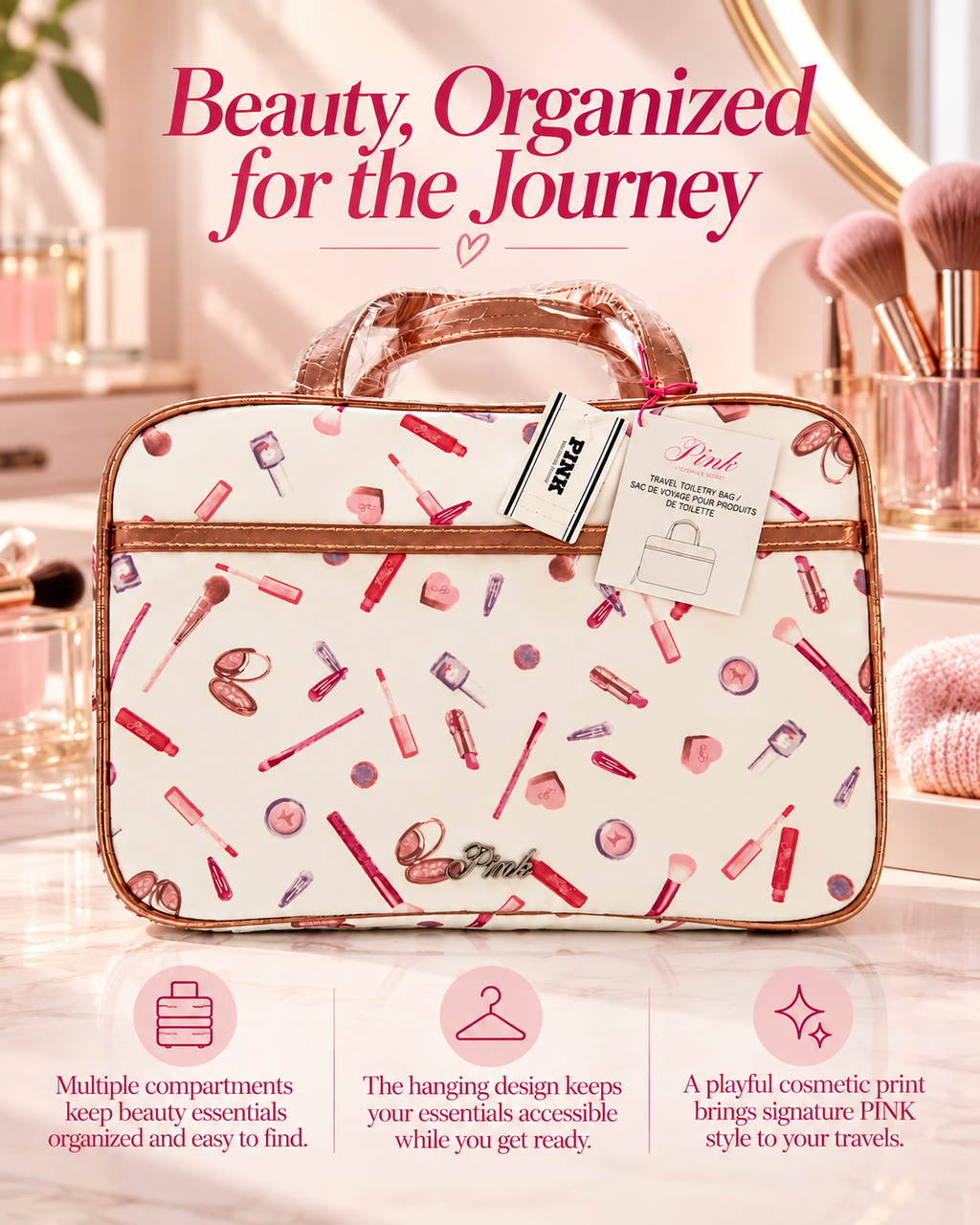 PINK Victoria’s Secret Travel Toiletry Bag, Cosmetic Print