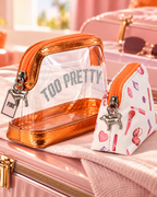 PINK Victoria’s Secret Too Pretty 2-Piece Cosmetic Makeup Bag Set – Orange & Clear