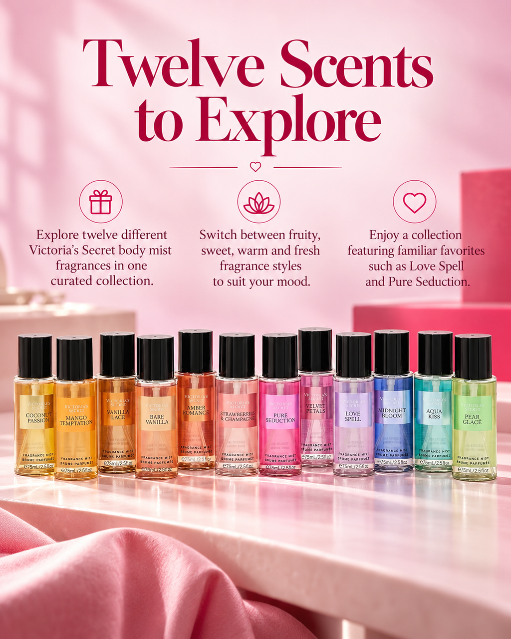 Victoria’s Secret Ultimate Fragrance Exploration Body Mist Set, 0.21 fl oz (Pack of 12), 2.5 fl oz Total