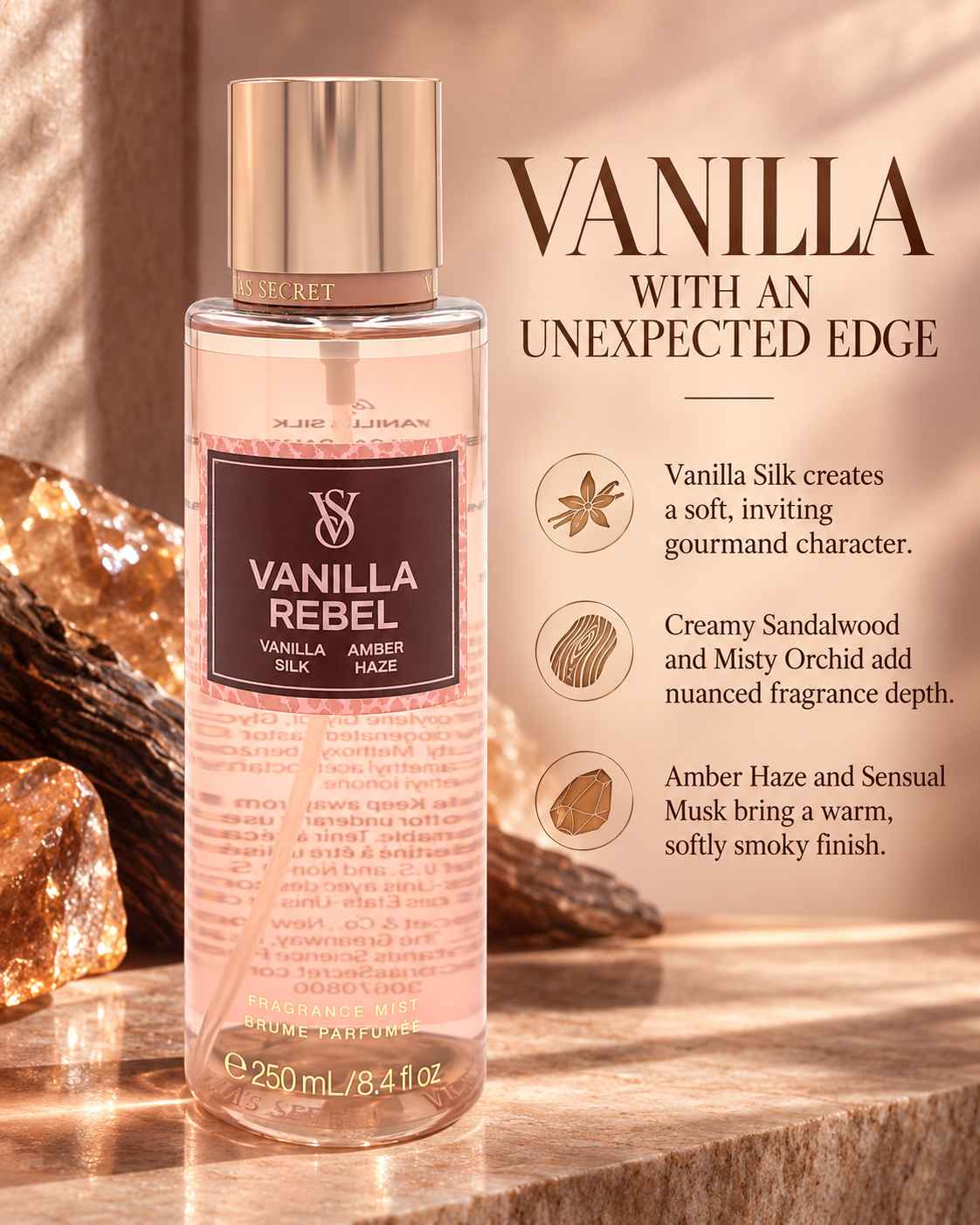 Victoria’s Secret Vanilla Rebel Fragrance Mist – Vanilla Silk & Amber Haze, 8.4 fl oz