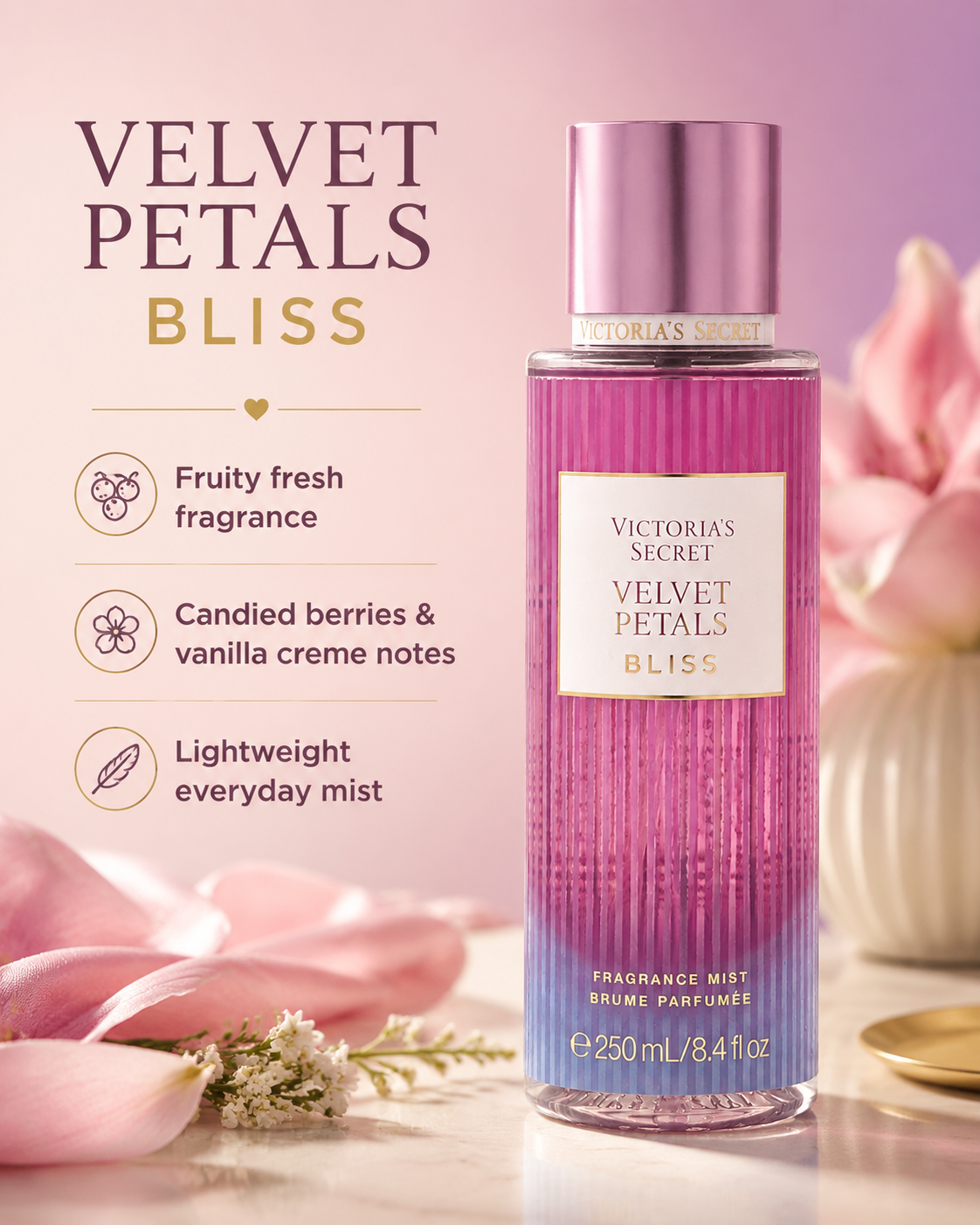 Victoria’s Secret Velvet Petals Bliss Fragrance Mist 8.4 fl oz