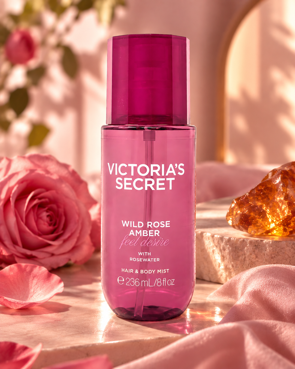 Victoria’s Secret Wild Rose Amber Hair & Body Mist with Rosewater, 8 fl oz