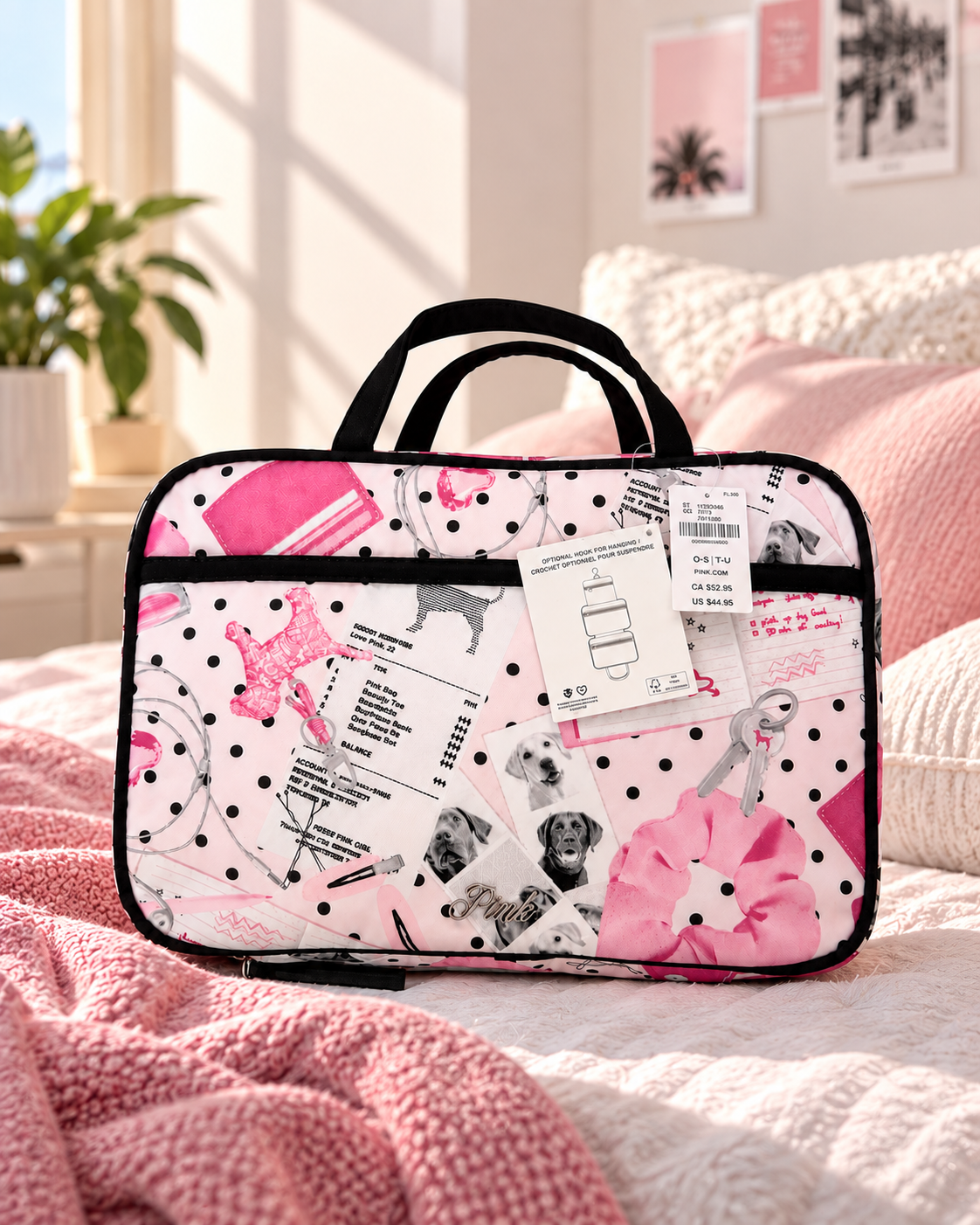 Victoria’s Secret PINK Travel Toiletry Bag, Pink Tulip Iconic Makeup