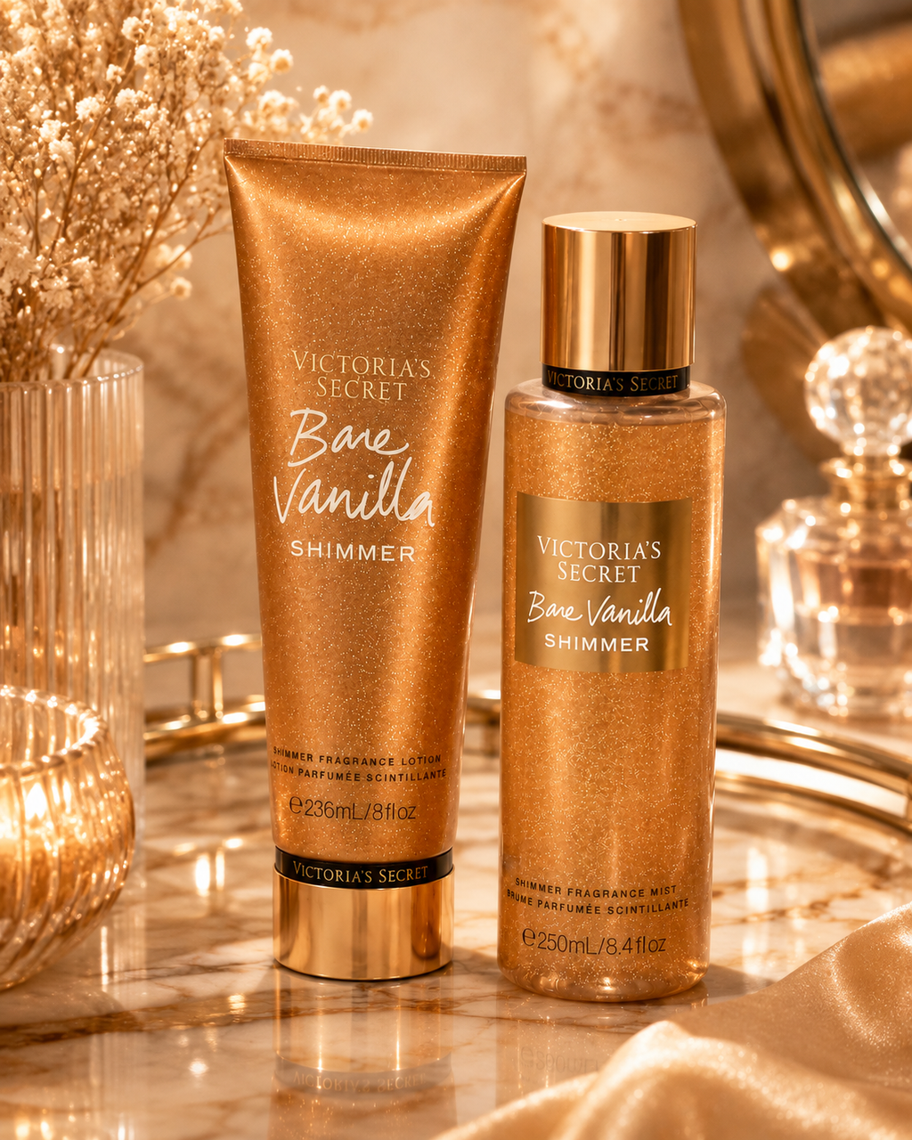 Victoria’s Secret Bare Vanilla Shimmer Fragrance Mist & Lotion Set, 8.4 oz + 8 oz