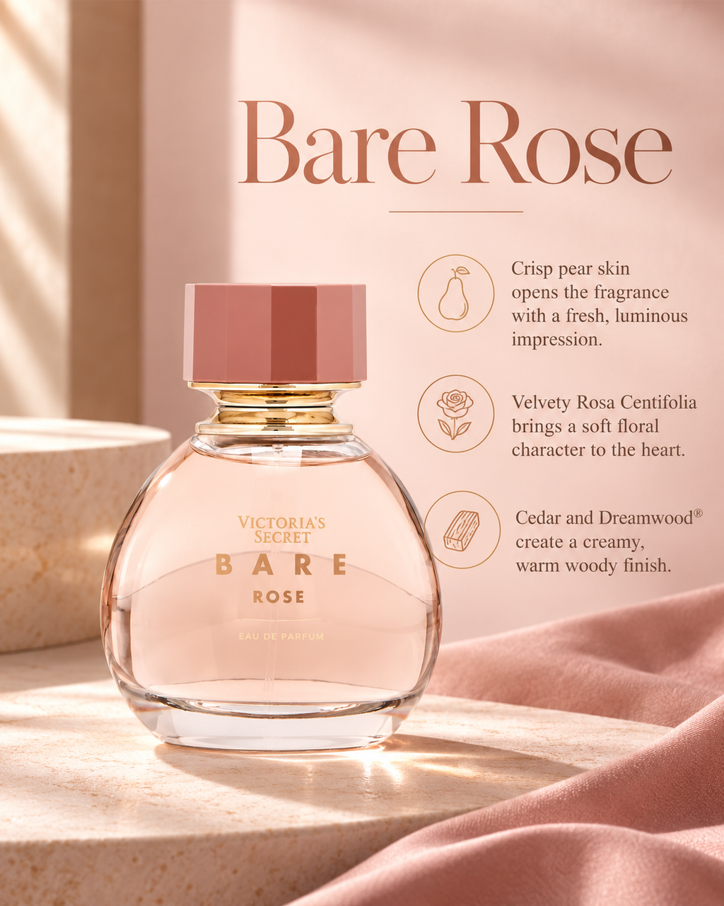 Victoria’s Secret Bare Rose Eau de Parfum – Warm Floral Fragrance, 3.4 fl oz