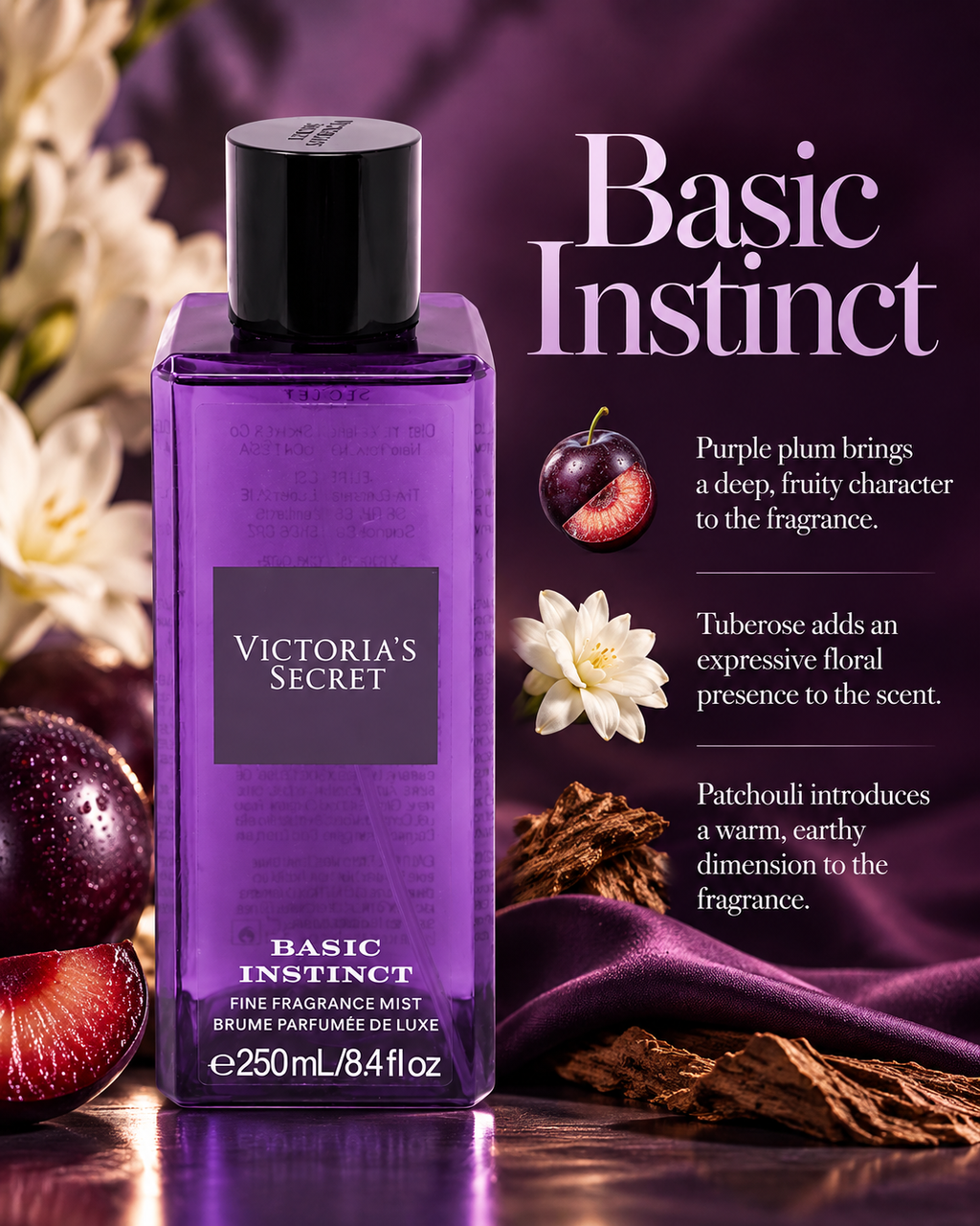 Victoria’s Secret Basic Instinct Fine Fragrance Mist, Floral Woody, 8.4 fl oz / 250 ml