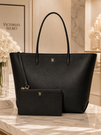 Victoria’s Secret Black Faux Leather Tote Bag & Wristlet Set