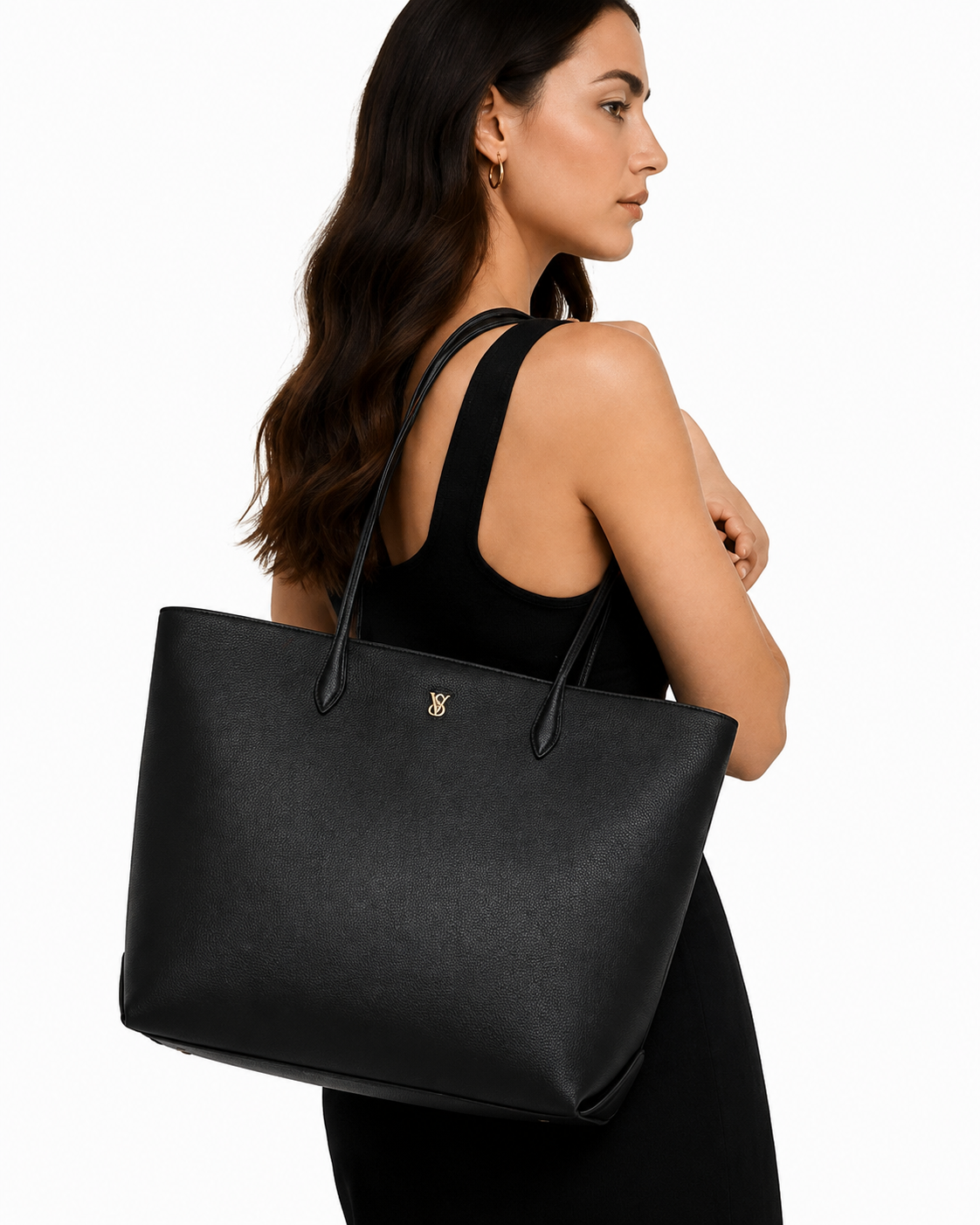 Victoria’s Secret Black Faux Leather Tote Bag & Wristlet Set