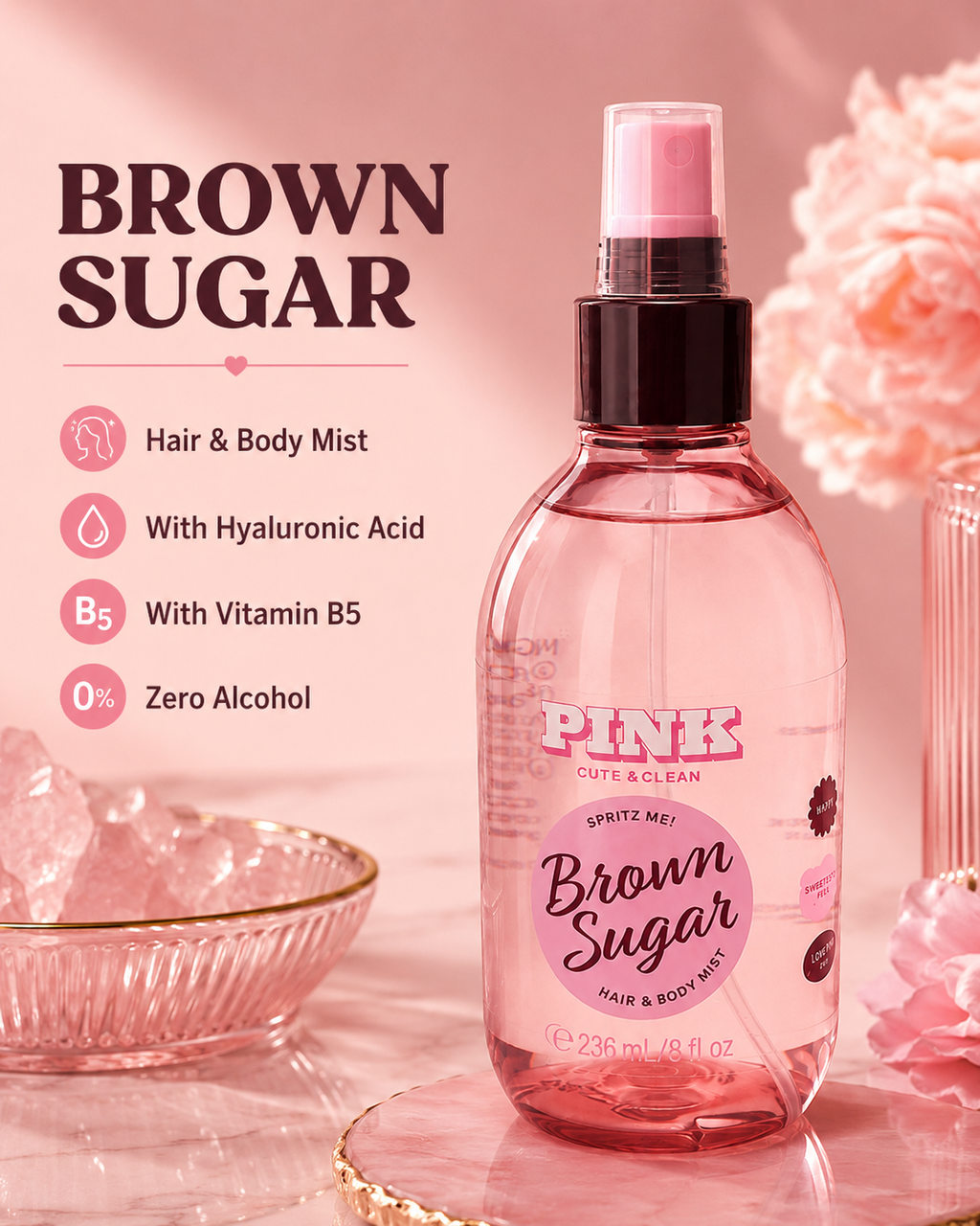 Victoria’s Secret PINK Brown Sugar Hair & Body Mist, 8 oz