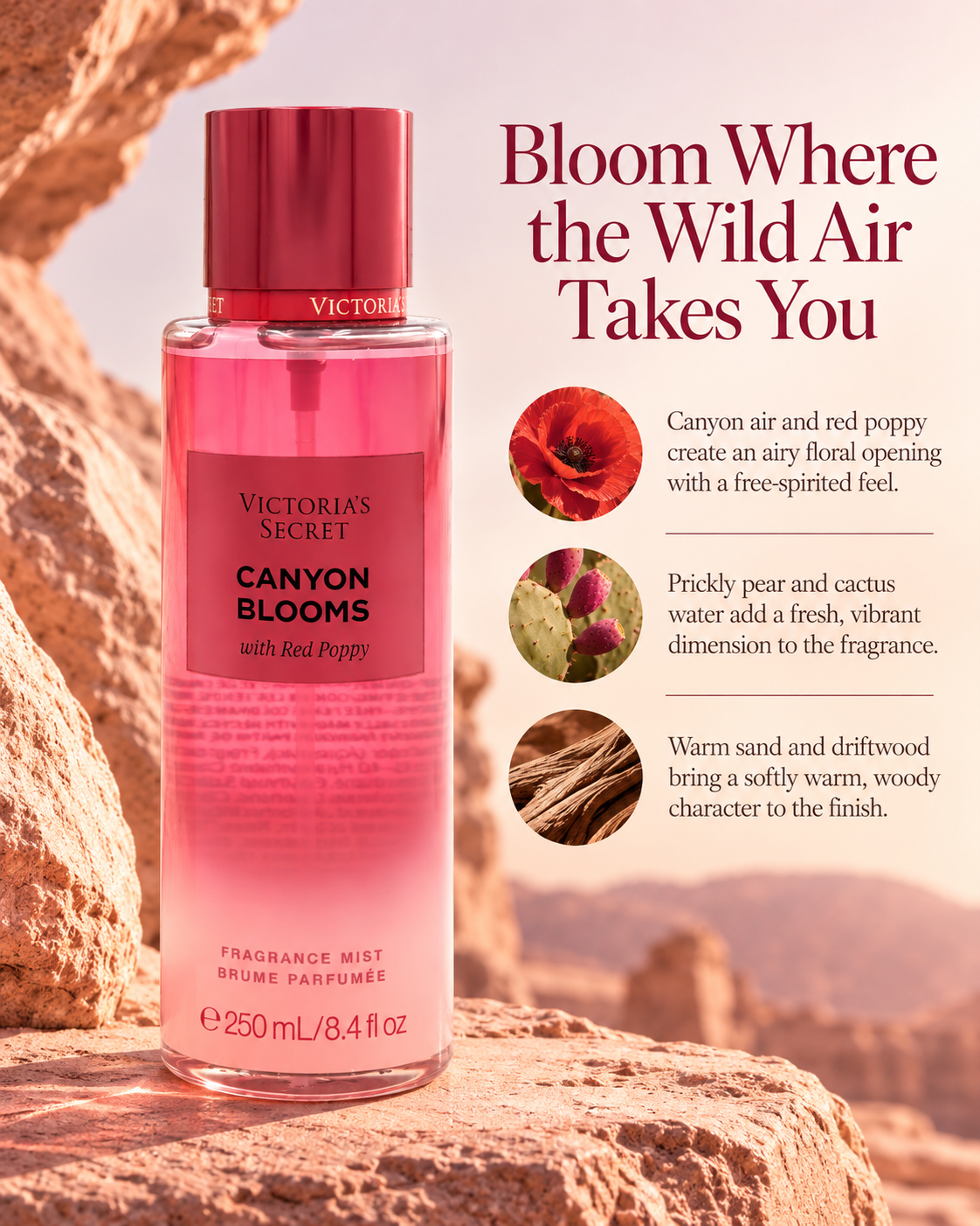 Victoria’s Secret Canyon Blooms Fragrance Mist with Red Poppy 8.4 fl oz