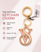 Victoria’s Secret The Victoria Keychain Charm, Gold & Pink Monogram, 5.5"