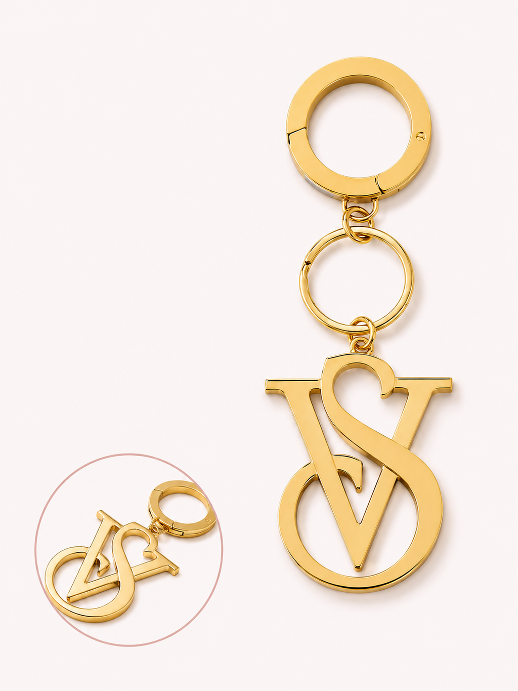 Victoria’s Secret The Victoria Keychain Charm, Gold & Pink Monogram, 5.5"