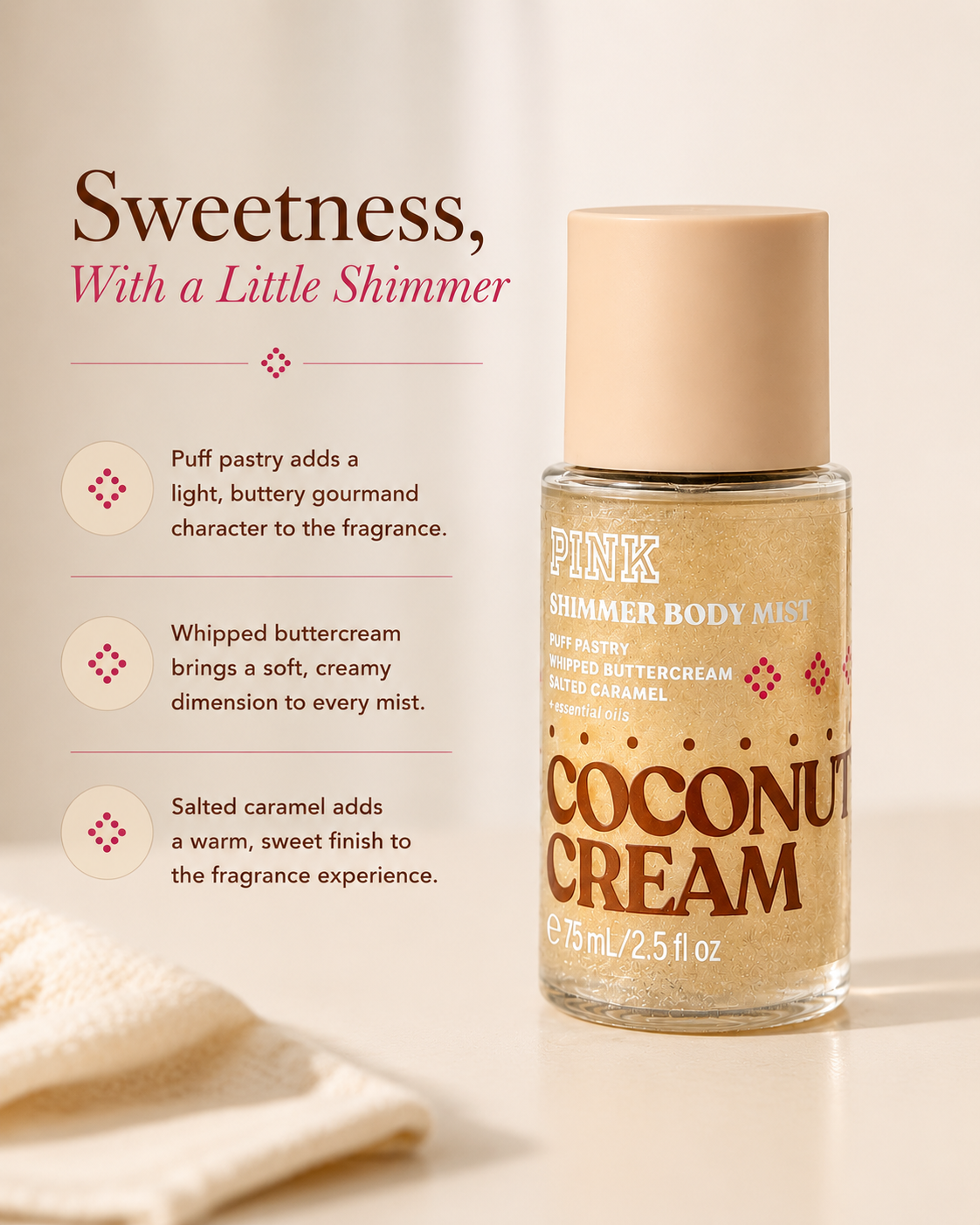 Victoria’s Secret PINK Coconut Cream Shimmer Body Mist – Limited Edition, 2.5 fl oz