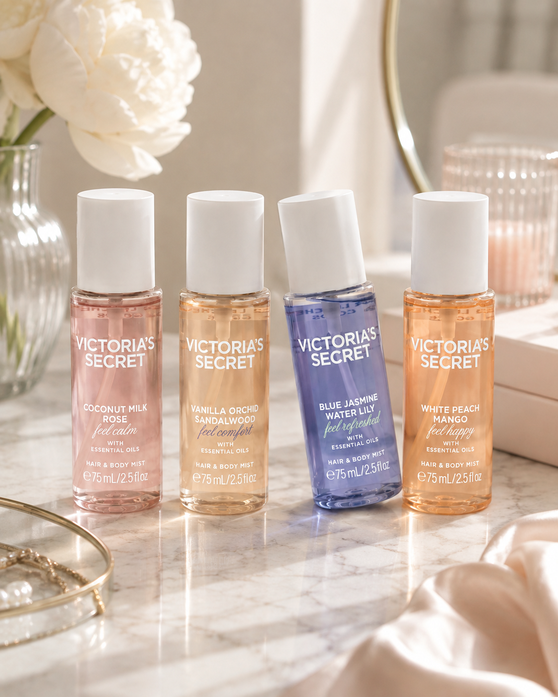 Victoria’s Secret 4-Piece Hair & Body Mini Mist Gift Set – Assorted Scents