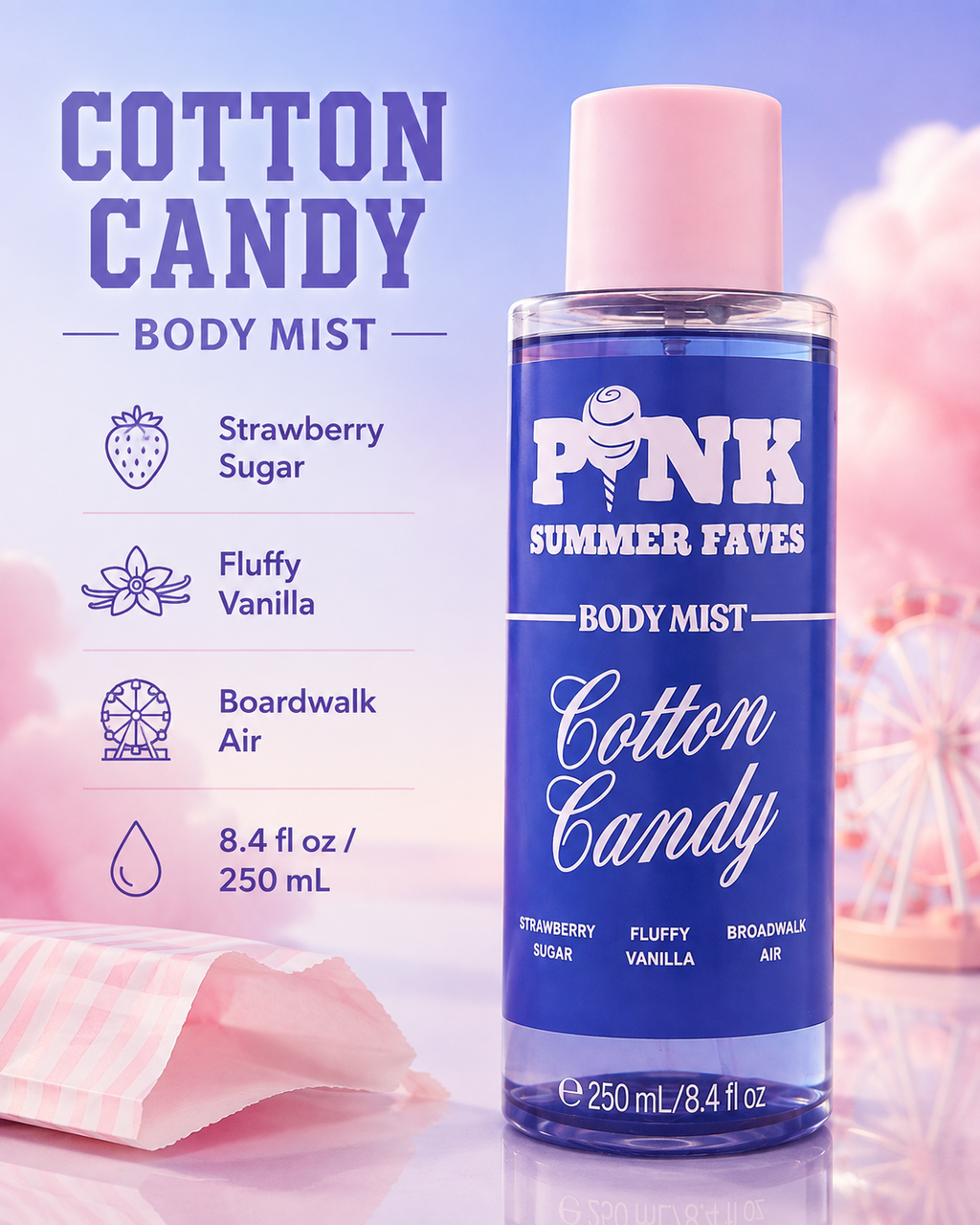 Victoria’s Secret PINK Summer Faves Cotton Candy Body Mist, 8.4 fl oz