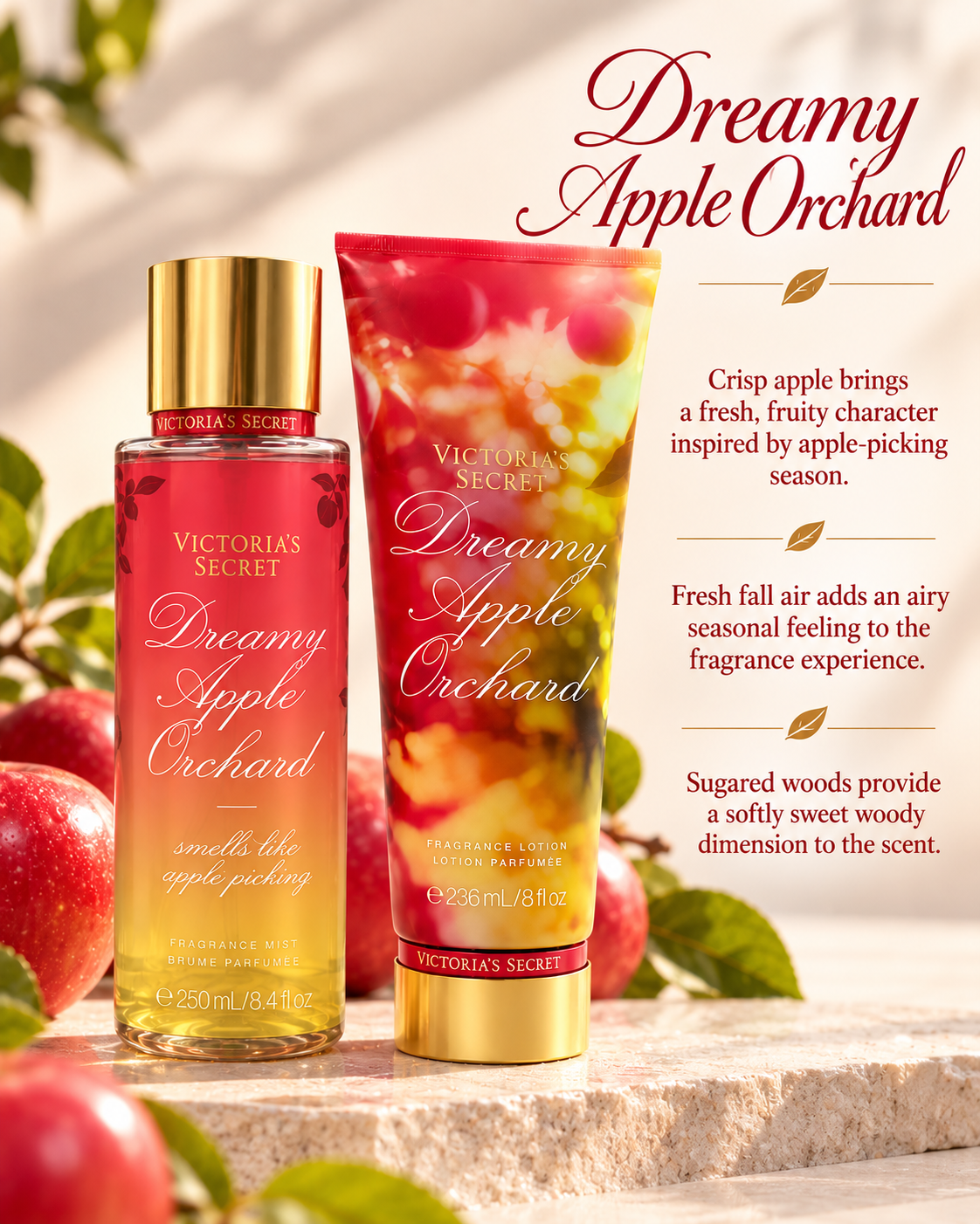 Victoria’s Secret Dreamy Apple Orchard Fragrance Mist & Lotion 2-Piece Set, Fruity Floral Scent