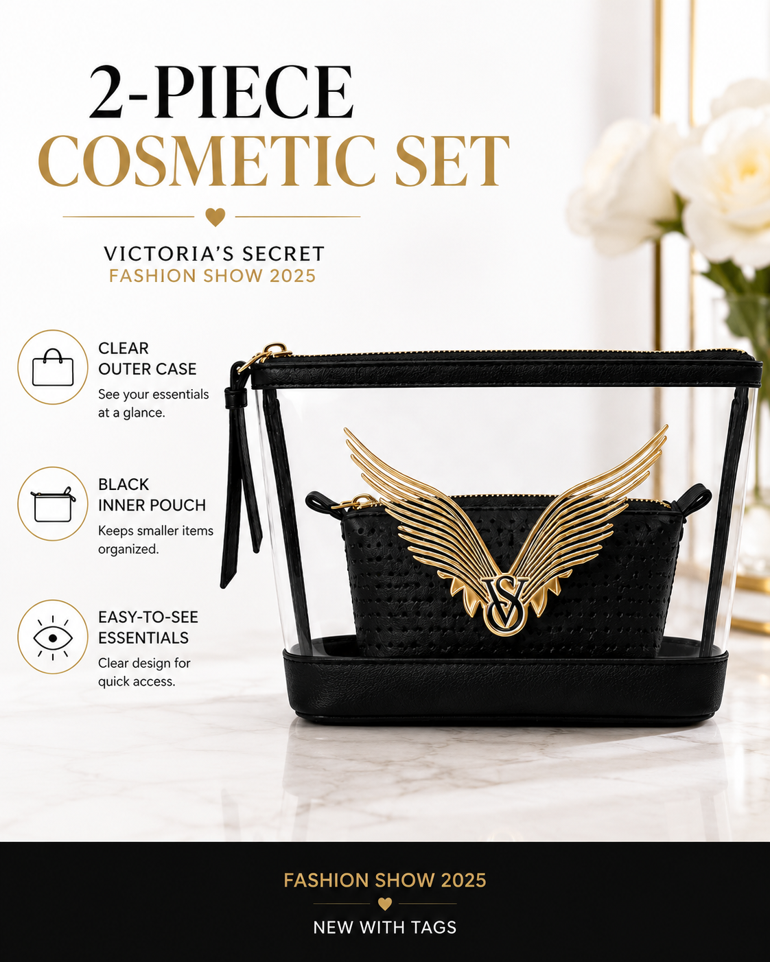 Victoria’s Secret Fashion Show 2025 2-Piece Cosmetic Bag Set, Clear & Black