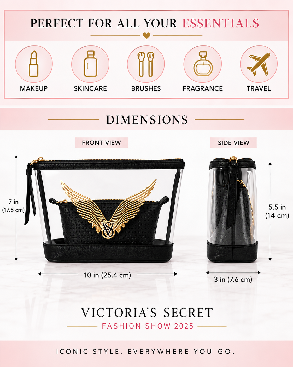 Victoria’s Secret Fashion Show 2025 2-Piece Cosmetic Bag Set, Clear & Black