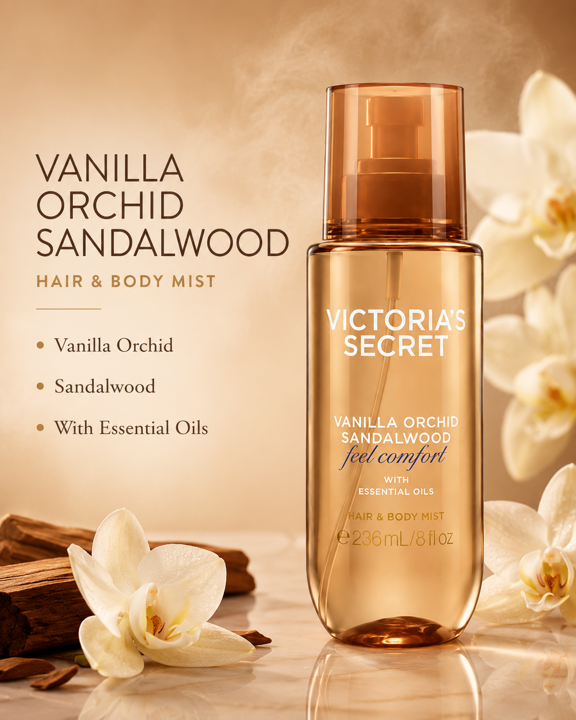 Victoria's Secret Vanilla Orchid Sandalwood Hair & Body Mist, 236 mL / 8 fl oz