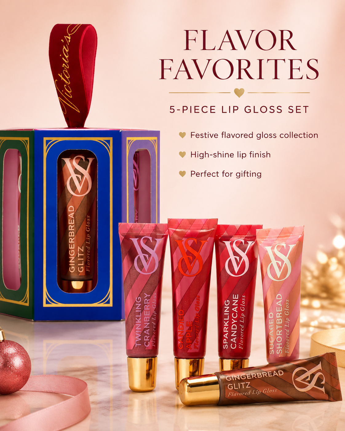 Victoria’s Secret Flavor Favorites Lip Gloss Gift Set, 5-Piece Holiday Collection