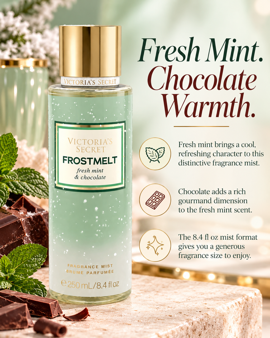Victoria's Secret Frostmelt Fresh Mint & Chocolate Fragrance Mist, 8.4 fl oz