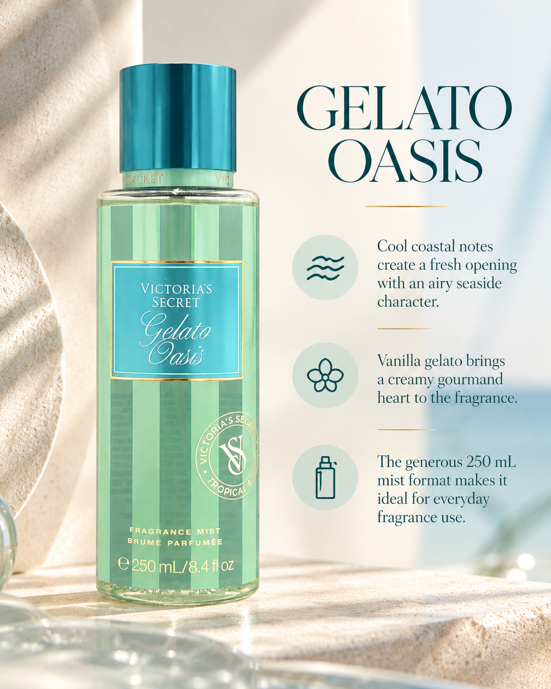 Victoria's Secret Gelato Oasis Fragrance Mist, Vanilla Gourmand, 8.4 fl oz (250 mL)