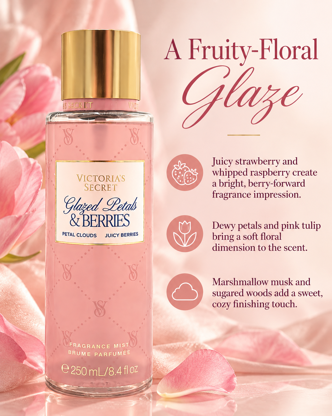 Victoria’s Secret Glazed Petals & Berries Fragrance Mist 8.4 fl oz Limited Edition