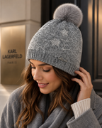 Karl Lagerfeld Women’s Star Power Faux Fur Beanie – Heather Granite